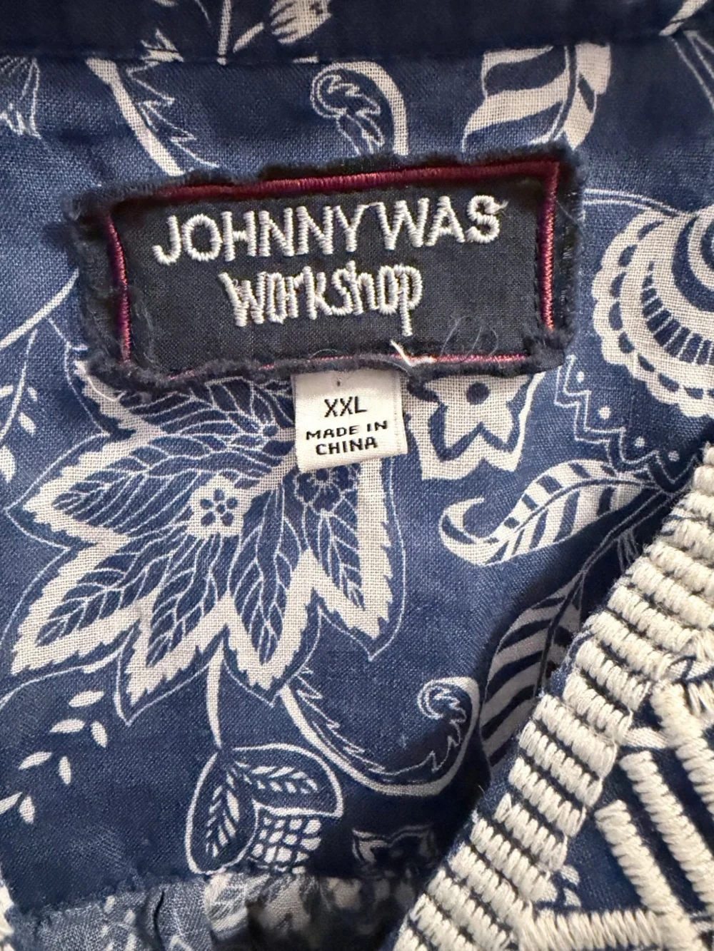 Johnny Was Workshop Embroidered Butterfly Puff Sleeve Blouse XXL Blue Ramie